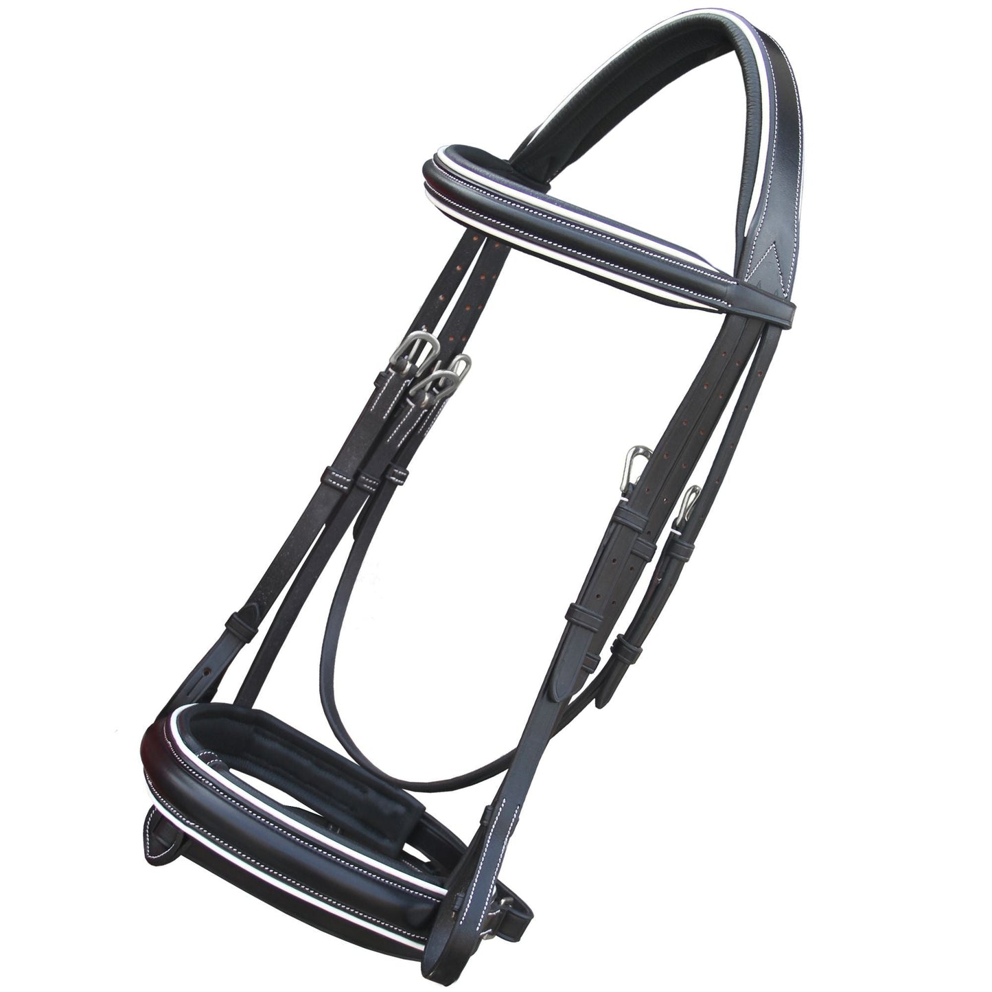 Bridles & Reins ExionPro Comfort Lined White Piping Broad Dressage Bridle With Web Reins