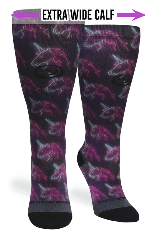 Crazy Compression Black Neon Unicorns - (Standard & Extra Wide)