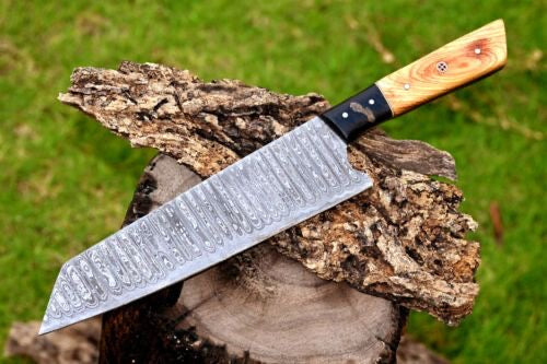 Texan Knives CUSTOM HANDMADE FORGED DAMASCUS STEEL CHEF KNIFE KITCHEN KNIFE WOOD HANDLE