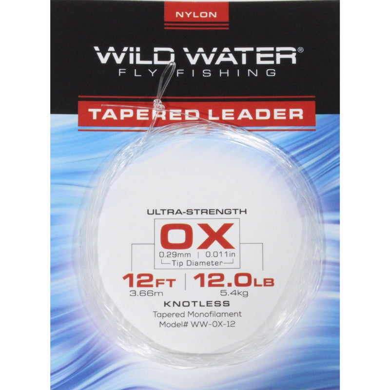 Wild Water - 12' Tapered Monofilament Leader 0X, 6 Pack