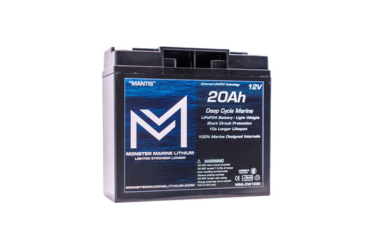 Monster Marine Lithium 12v 20Ah Deep Cycle Lithium Marine Battery "MANTIS"