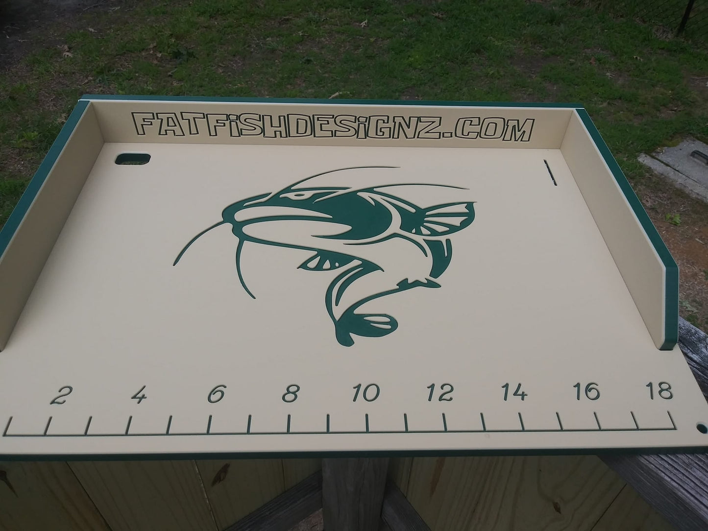 Fat Fish Designz Cutting Board w/ Master Cat Logo and Ruler