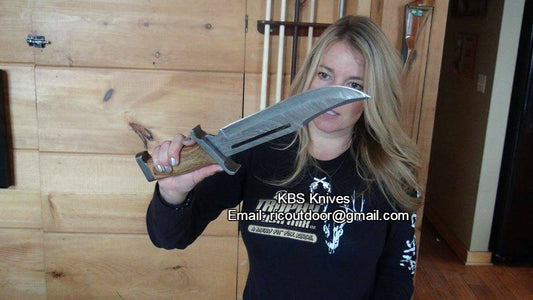 KBS Knives Rambo Knife – Handmade 17" Damascus Steel Blade with Blood Groove & Rosewood Handle