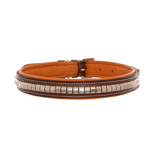 Bridles & Reins ExionPro Silver Clincher Padded Leather Dog Collar - Conker Padding