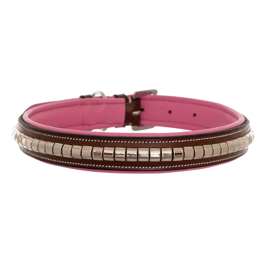Bridles & Reins ExionPro Silver Clincher Padded Leather Dog Collar - Pink Padding
