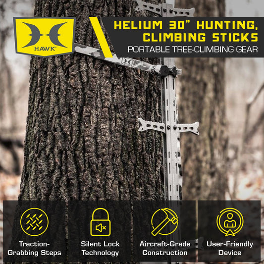 Hawk COMBAT Hang On Hunting Tree Stand & Set of 3 Helium Climbing Sticks w/Steps