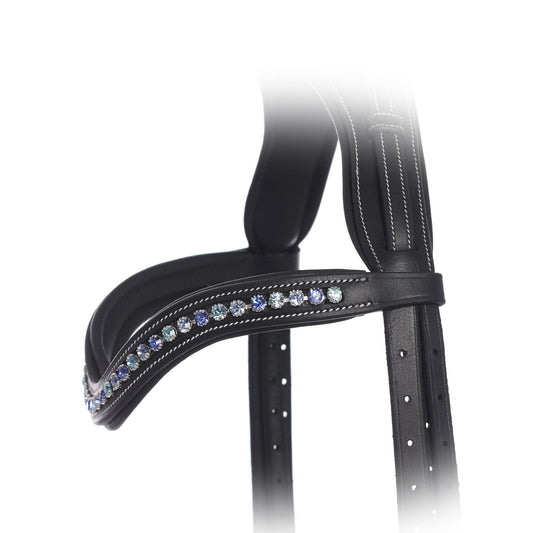 Bridles & Reins ExionPro Elegant Deep Curved Soft Padded Sapphire, Aqua Marine, Light Sapphire Colored Crystal Browband