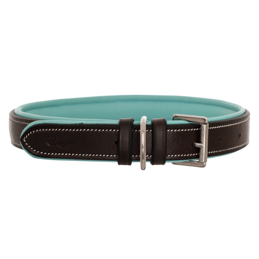 Bridles & Reins ExionPro Silver Snaffle Padded Leather Dog Collar - Sky Blue Padding