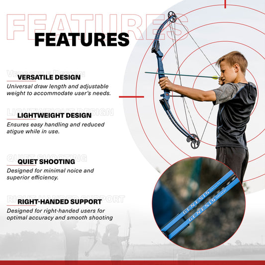 Genesis Mini, Youth Compound Bow and Arrow Kit with Quiver, Right Handed, Blue