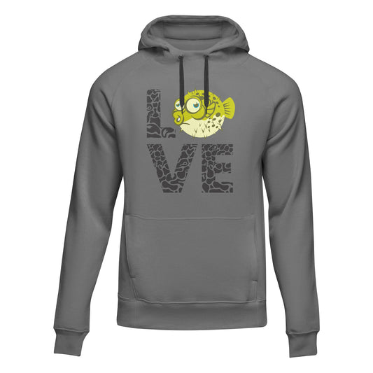 Outdoorzees Love Fishing Green Blowfish Globe Unisex Hoodie