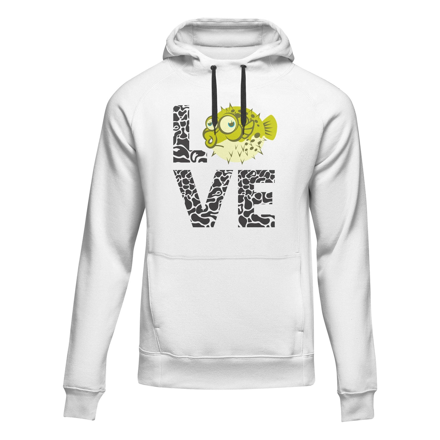 Outdoorzees Love Fishing Green Blowfish Globe Unisex Hoodie