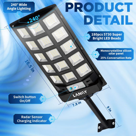 Langy Solar Lights 60W 90W Solar Outdoor Dusk to Dawn Lights with Remote Control