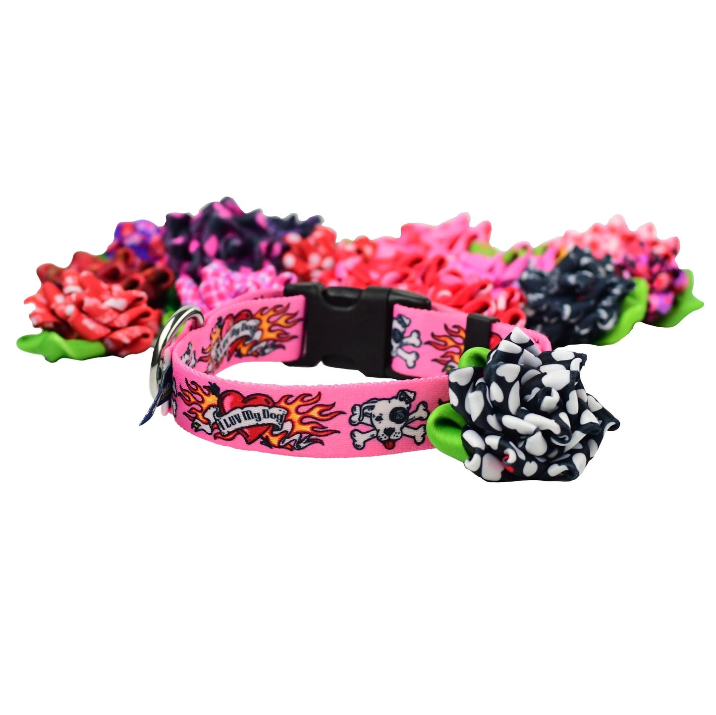 2 Hounds Design Collar Flower - Black with White Hearts - Angler's Pro Tackle & Outdoors