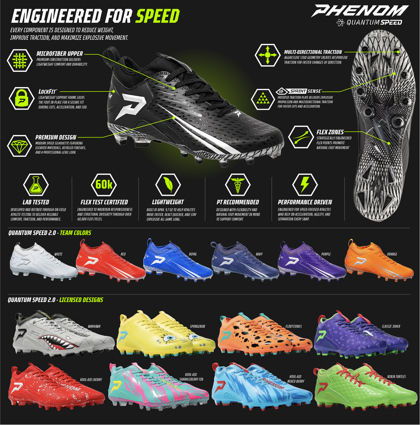 Phenom Elite Quantum Speed 2.0 Football Cleats - Black
