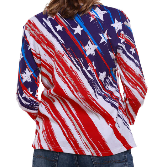 The Flag Shirt Women's Stars and Stripes American Flag 3/4 Sleeve Top