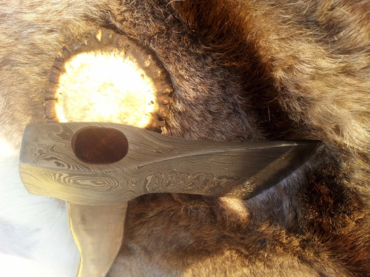 KBS Knives Handmade Custom Viking Axe with Damascus Steel Blade, Rosewood Handle, and Leather Sheath - KBS Knives Store