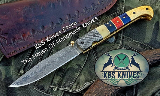 KBS Knives Custom Handmade Damascus Blade Folding Pocket Knife