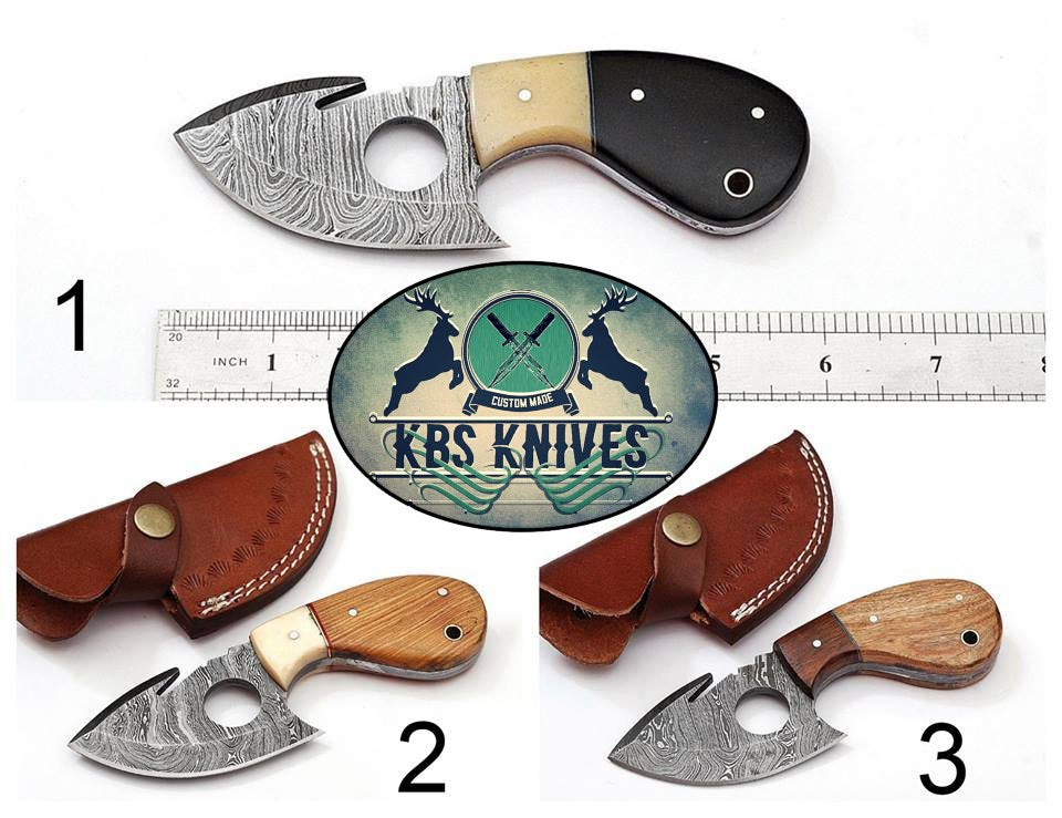 KBS Knives New Custom Handmade Damascus Steel EDC Guthook Skinner Knives