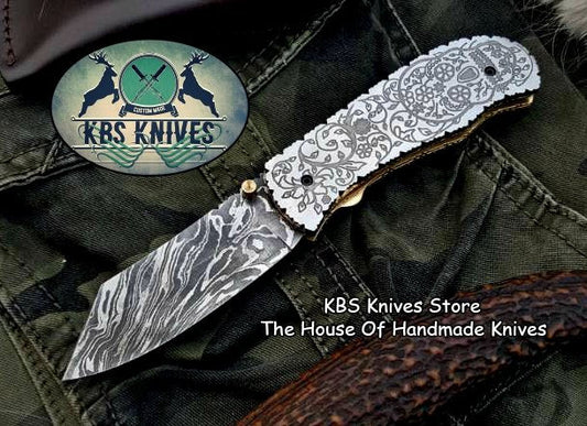 KBS Knives Custom Handmade Damascus Steel Folding Pocket Knife
