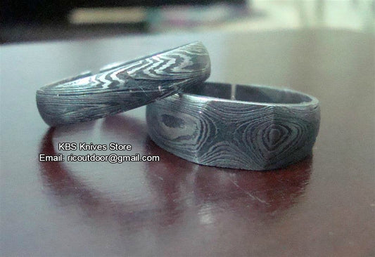 KBS Knives Custom Damascus Steel Anniversary Rings