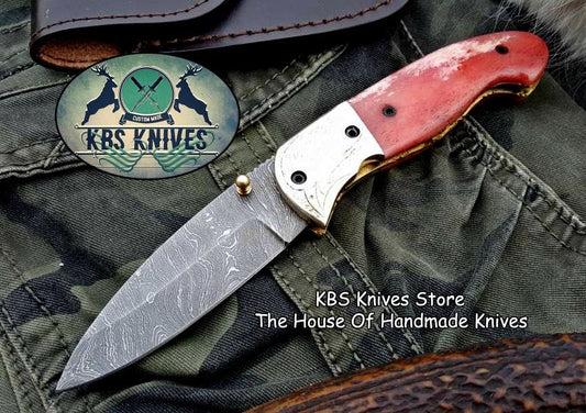 KBS Knives Custom Handmade Damascus Steel Folding Pocket Knife