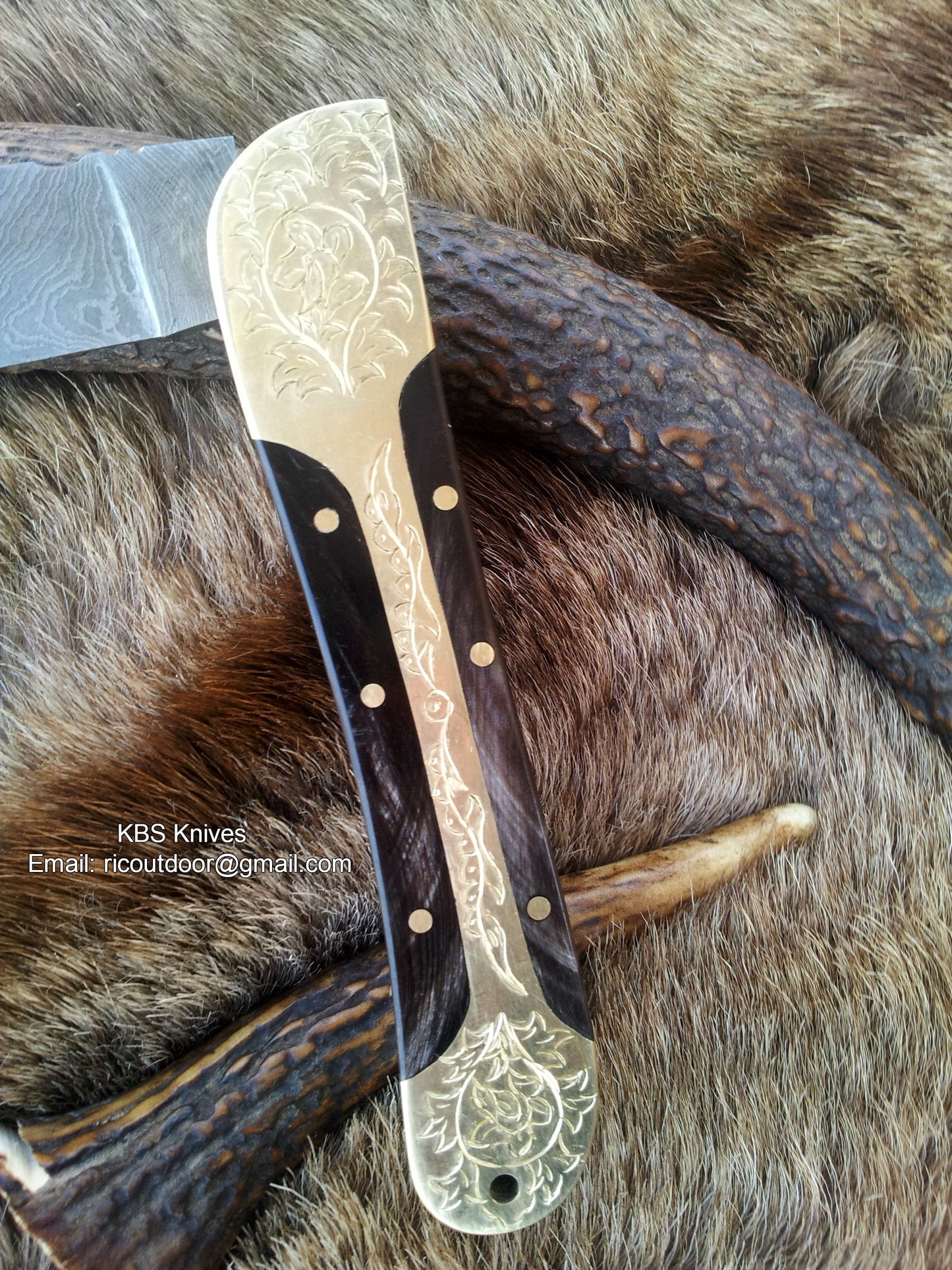 KBS Knives Everyday Carry Hand Engraved Damascus Steel Folding Pocket Knife with Buffalo Horn Handle – The HornGuard