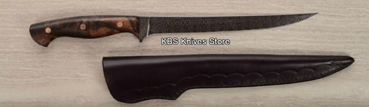 KBS Knives 7" Fillet Knife Damascus Steel with Sheath