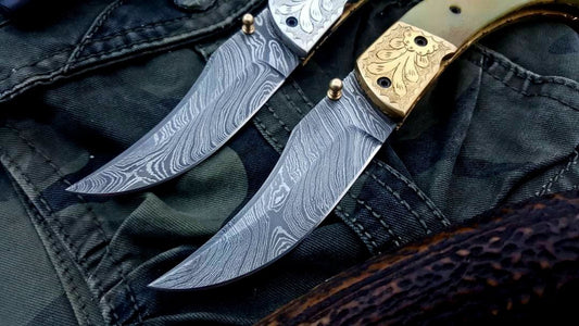 KBS Knives Custom Handmade Damascus Steel Folding Pocket Knives ( Deal )