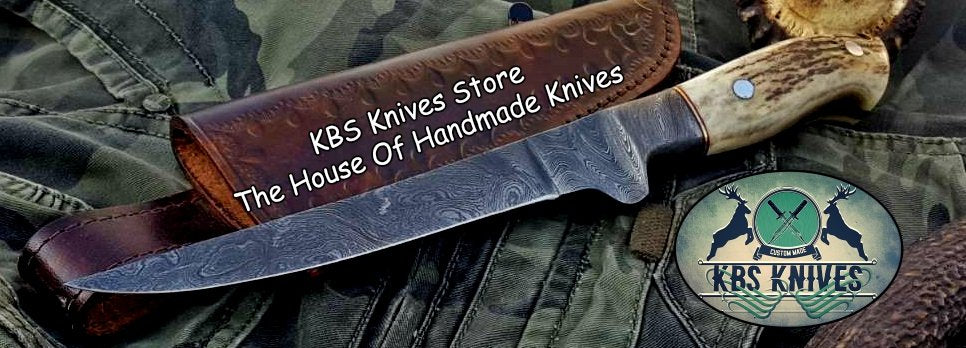 KBS Knives Handmade Damascus Steel Fillet Boning Knife with Antler Horn and Damascus Bolster Handle