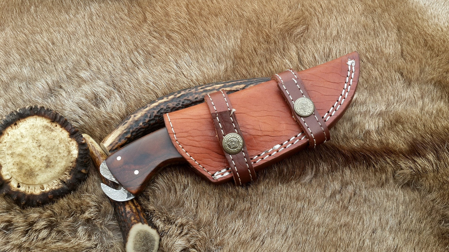 KBS Knives Skinning Blade Custom Handmade Full Tang Damascus Steel with Rosewood Handle, 7.5-inch - The Rosewood Edge