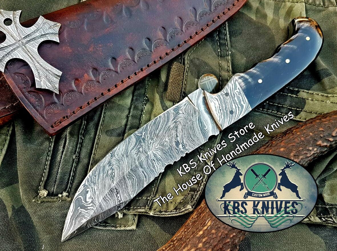 KBS Knives Custom Handmade Damascus Steel Hunting Skinning Knife