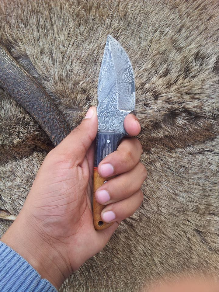 KBS Knives Custom Damascus Steel Field Dressing Deer Skinning Knife – 7 Inch Drop Point Blade with Olivewood Handle