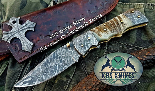 KBS Knives Custom Handmade Damascus Steel Folding Knife