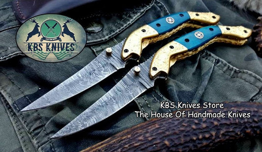 KBS Knives Custom Handmade Damascus Steel Folding Pocket Knives ( Deal )
