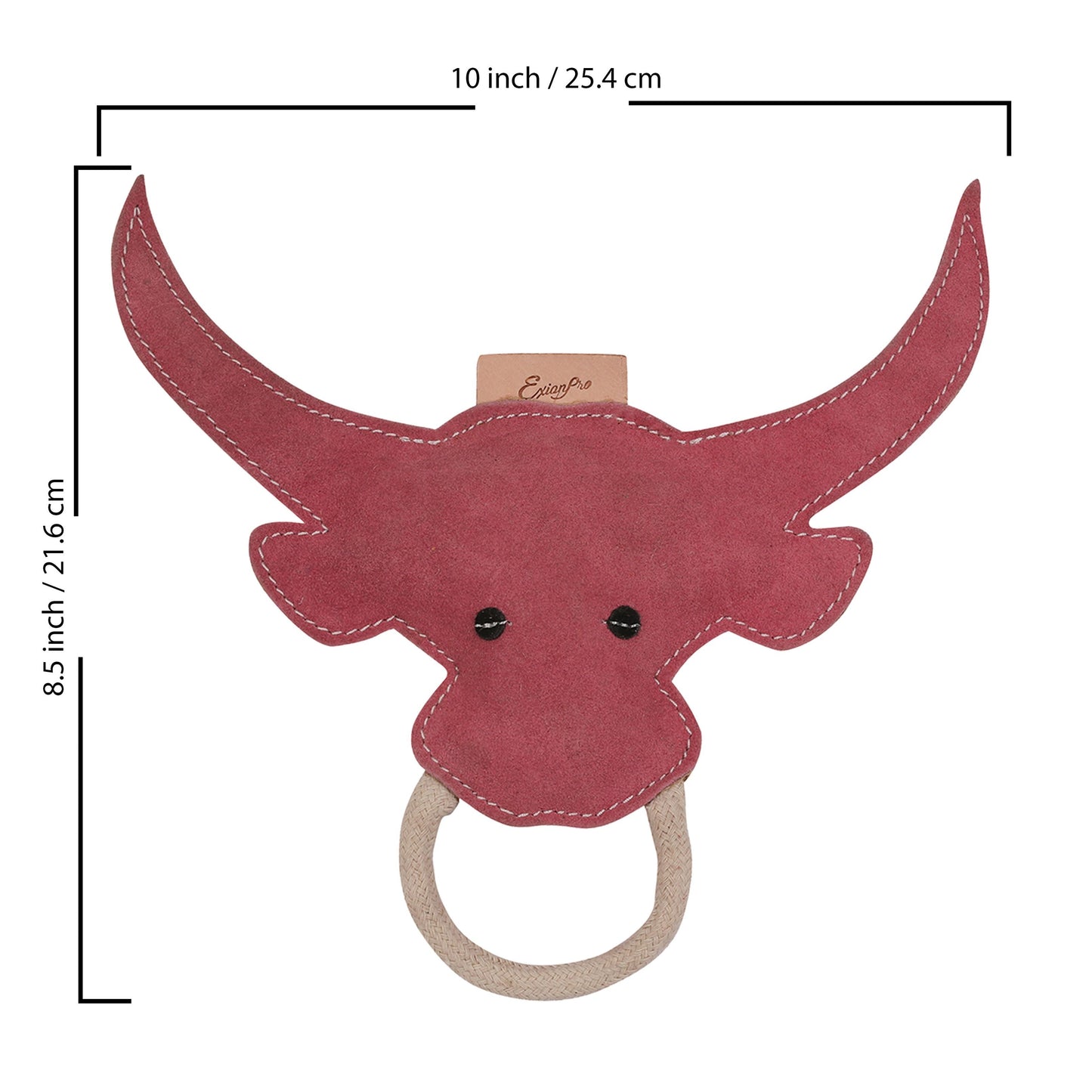 Bridles & Reins ExionPro Natural Leather Bull Dog Toy with Non Toxic Fiber Stuffing- Pink Color