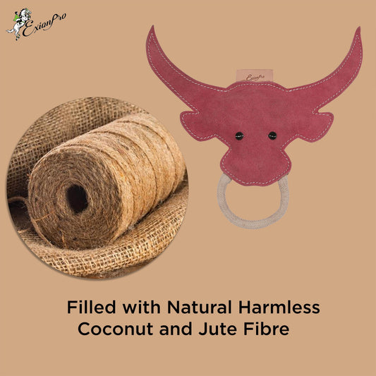 Bridles & Reins ExionPro Natural Leather Bull Dog Toy with Non Toxic Fiber Stuffing- Pink Color