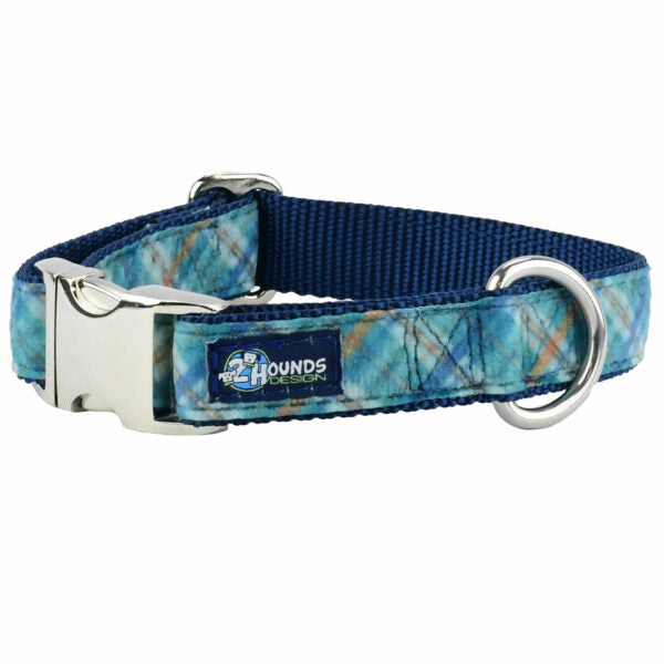 2 Hounds Design Blue Plaid Velvet Essential Martingale Dog Collar