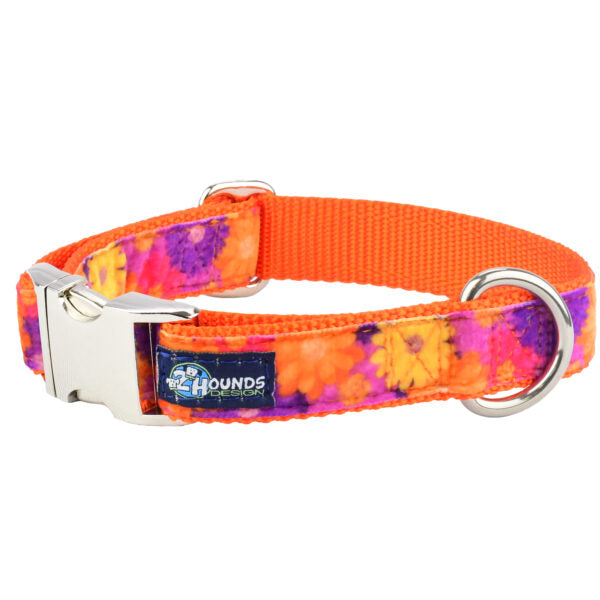2 Hounds Design Gerbera Daisy Velvet Essential Buckle Martingale Dog Collar (1″ Only)