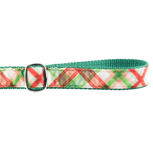 2 Hounds Design Christmas Plaid Cream Velvet Dog Leash (1″ Only)