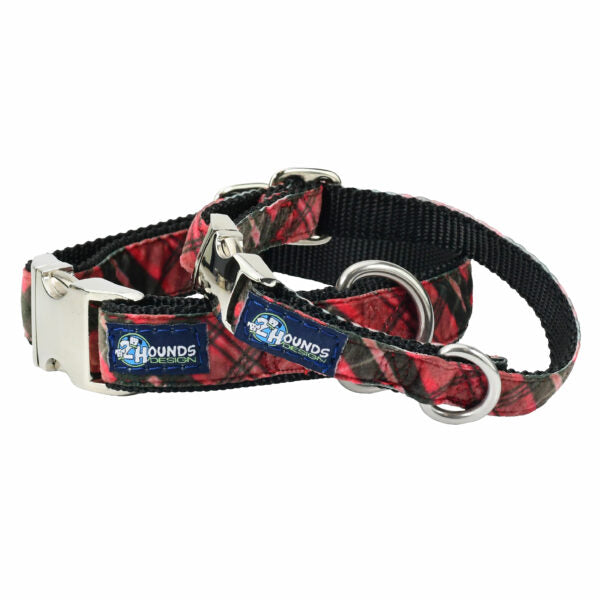 2 Hounds Design Classic Winter Plaid Velvet Essential Buckle Martingale Dog Collar