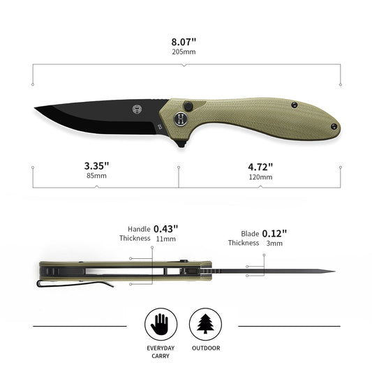 Holtzman's Gorilla Survival The Vector Folding Pocket Knife Giftset for Men and Women (Green and Black)