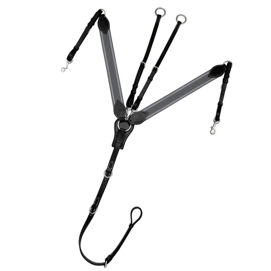 Bridles & Reins ExionPro Wide Elastic 3 Point Breastplate - Grey Elastic with White Lines