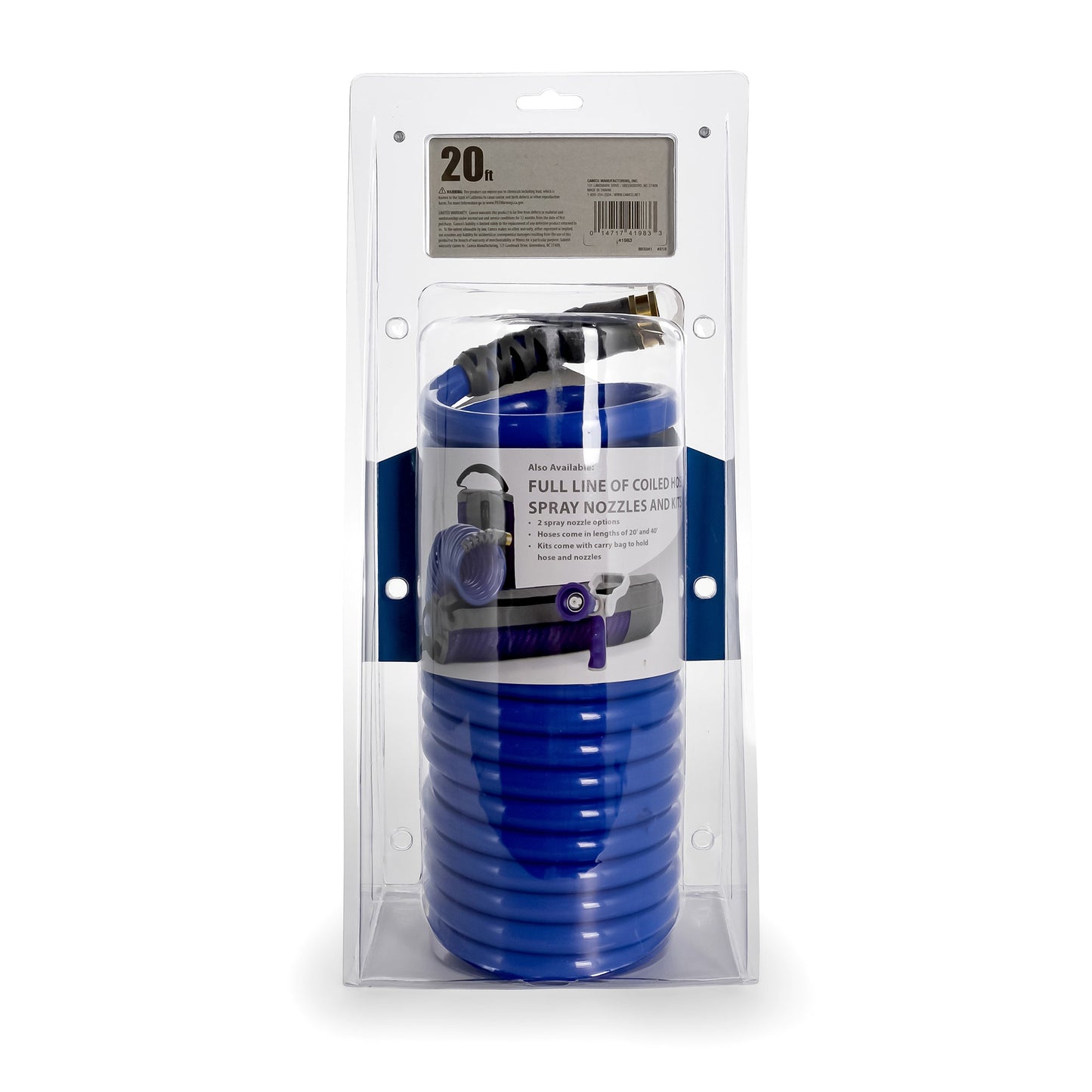 Camco 20 Foot Marine & Gardening Self Coiling Water Hose with Brass Fittings