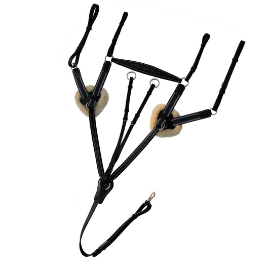 Bridles & Reins ExionPro 5 Point Breastplate - Navy Blue Elastic with White Lines