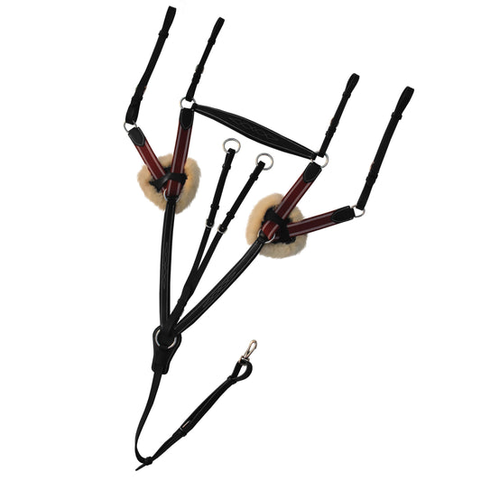 Bridles & Reins ExionPro 5 Point Breastplate - Burgundy Elastic with White Strips