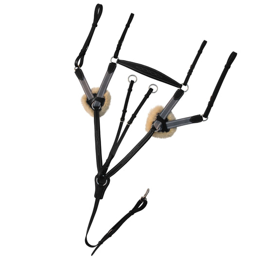Bridles & Reins ExionPro 5 Point Breastplate - Grey Elastic with White Lines