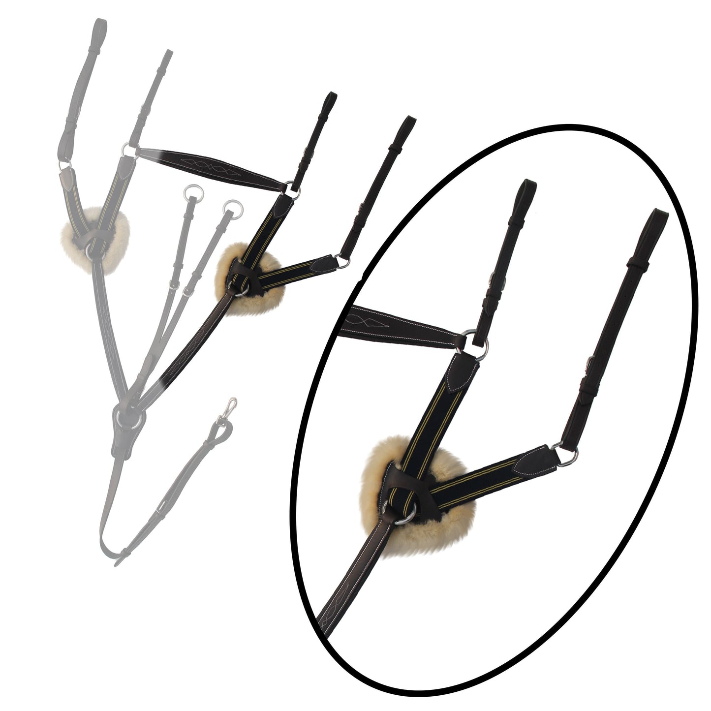 Bridles & Reins ExionPro 5 Point Breastplate - Navy Blue Elastic with Yellow Line