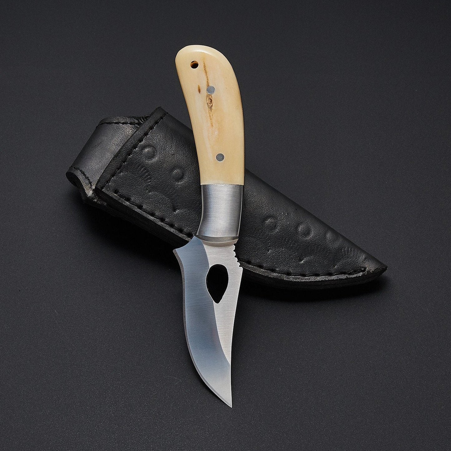 KBS Knives The Fieldmaster's Companion: 7.5-Inch Skinning Hunting Knife with Full Tang D2 Steel Blade, Bone Handle, and Steel Bolster