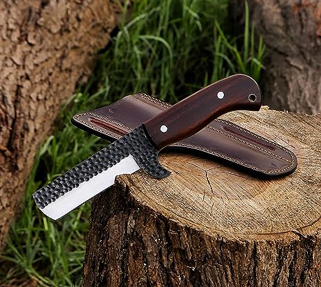 KBS Knives Custom Bull Cutter Knife for Sale - 7.5-Inch Full Tang 1095 Forged Steel Blade, Rosewood Handle, Leather Sheath - KBS Knives Store