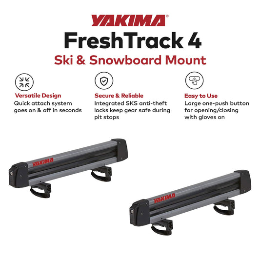 Yakima FreshTrack 4 Universal Car Roof Top Mount Ski and Snowboard Rack, Black